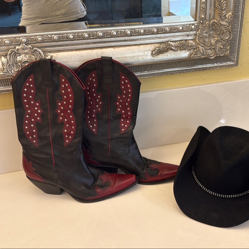 BCBG Black and Red Heeled Boots